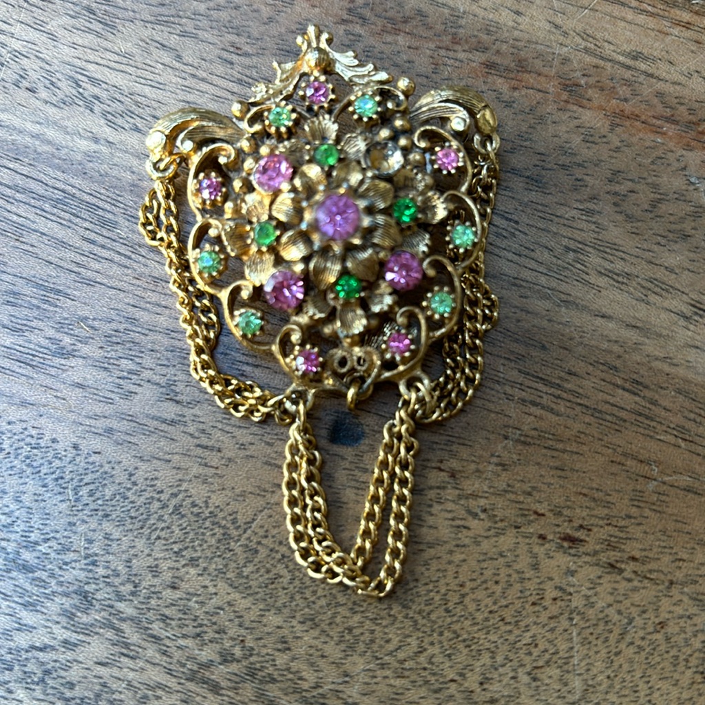 Vintage Florenza Pink And Green Brooch 52$